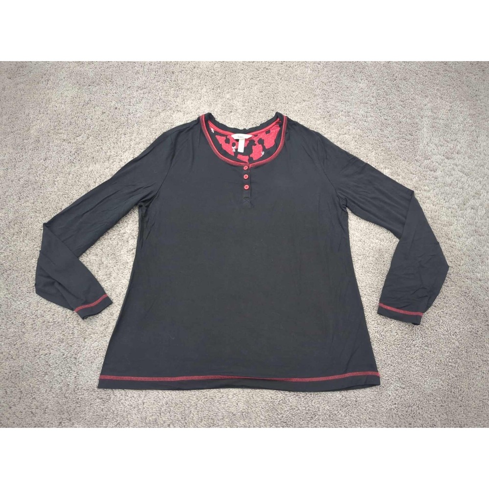 Soma Pajama Top Womens Large Black Long Sleeve Henley Lounge Tee Sleepwear